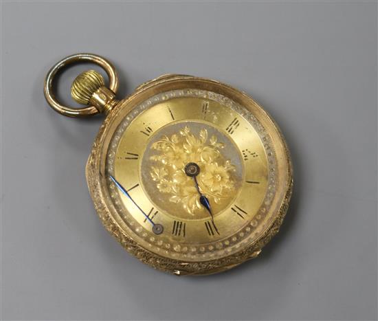 A ladys 18ct gold fob watch.